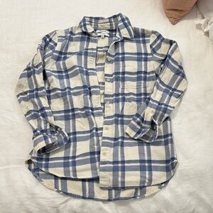 Madewell Women's Blue and Cream Plaid Button-Down Shirt